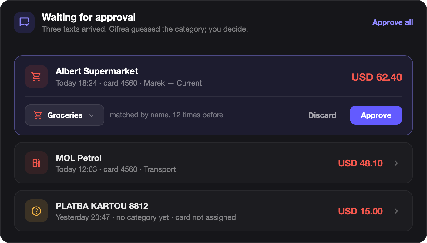 The approval queue, with three waiting